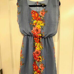 City Triangle Blue Floral Mini Dress Boho Romantic Spring Soft Summer - SMALL